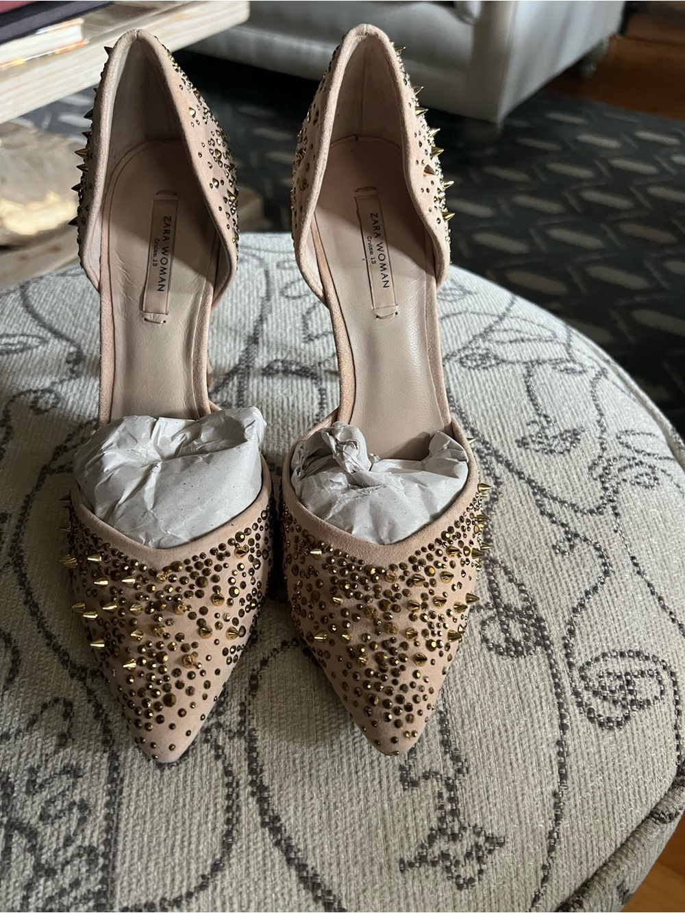 Zara Nude Blush Studded Pointed-Toe D'Orsay Heels - Picture 5 of 8